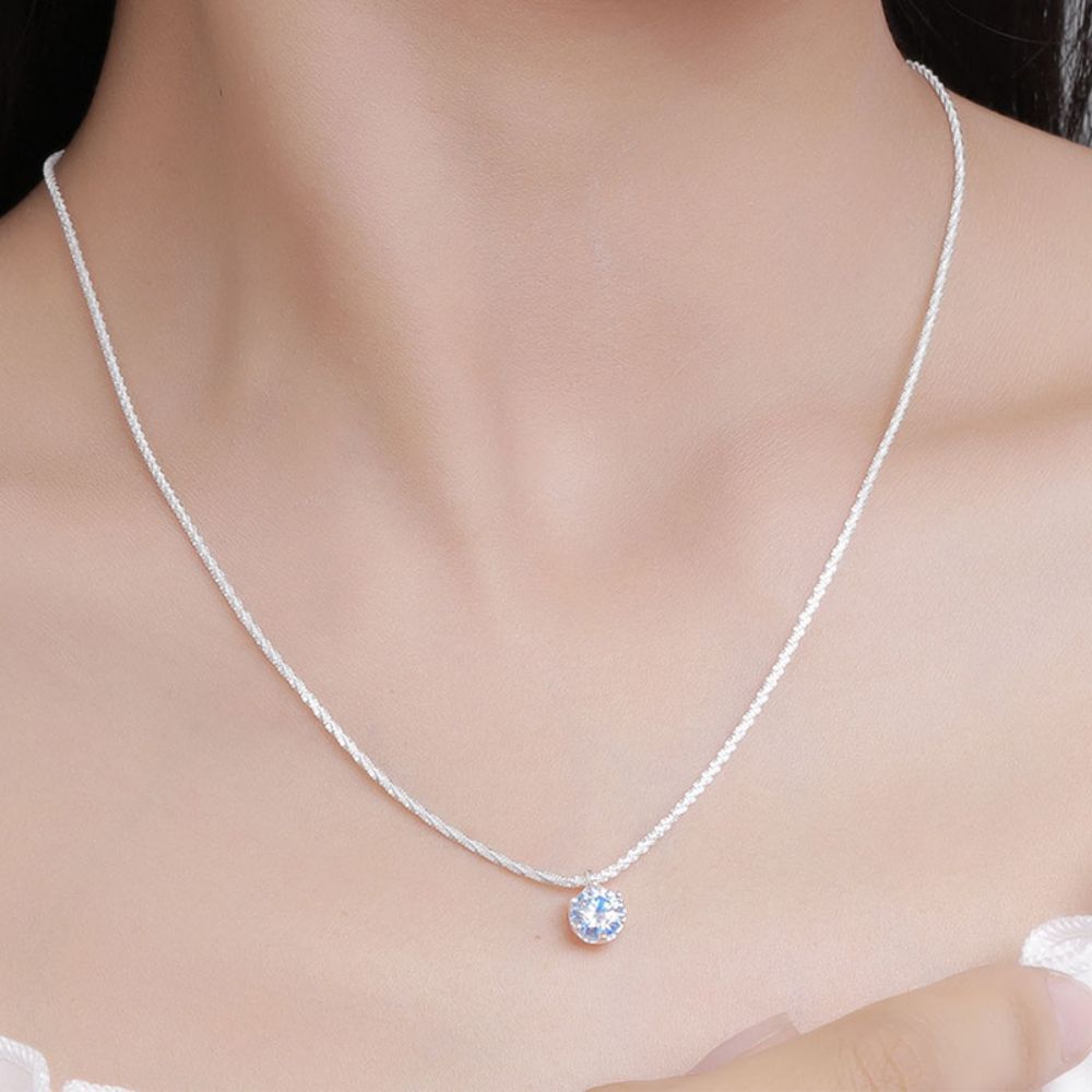 Picture of S925 Sterling Silver Minimalist Mozambique Stone Pendant Collarbone Necklace