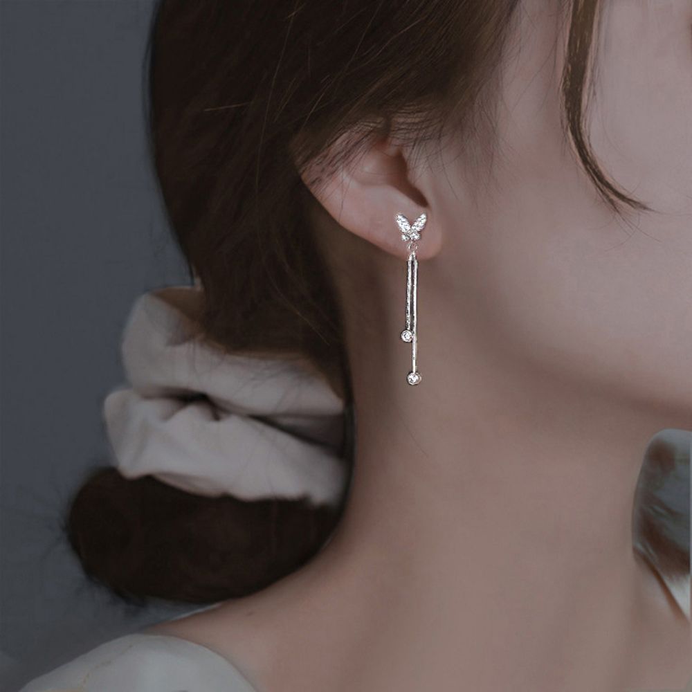 Picture of Titchy 925 silver butterfly tassel earrings
