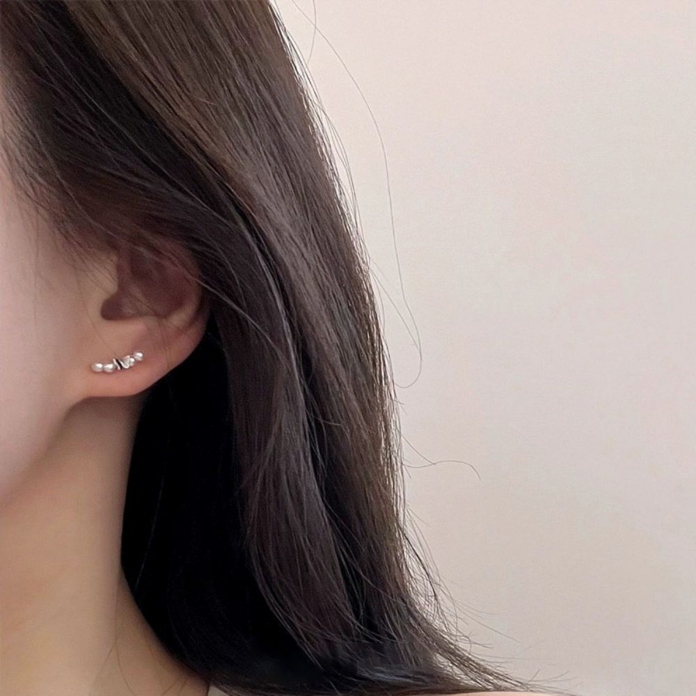 Picture of Titchy S925 silver butterfly imitation pearl earrings