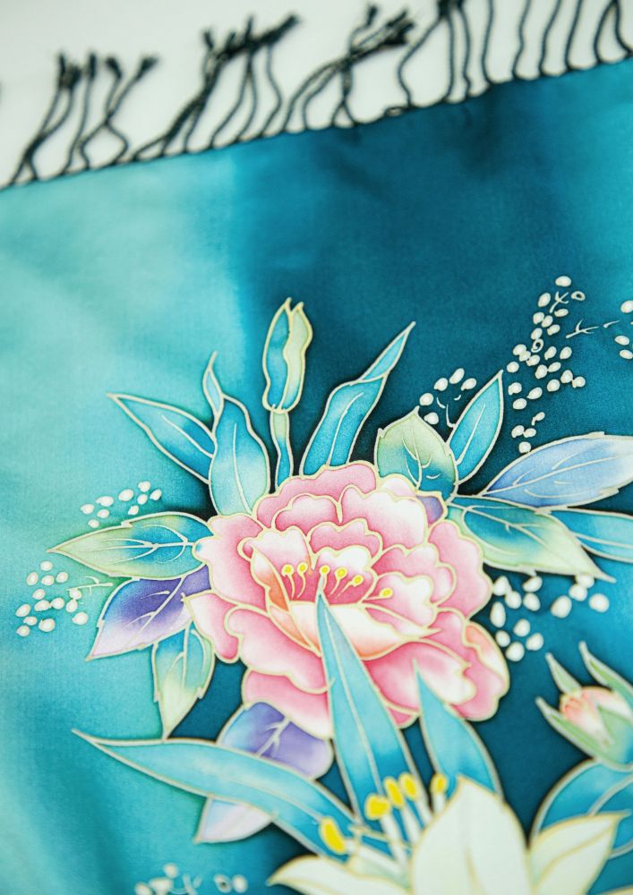 Picture of Hand-Painted Silk Satin Brushed Shawl